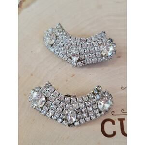 Vintage Rhinestone Clip On Earrings Statement Glitzy Glam Costume Jewelry (J004)